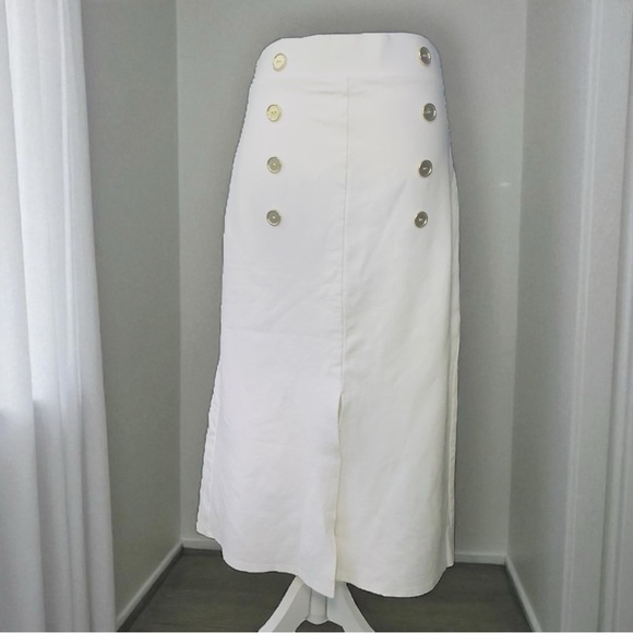 Messini Sophisticated White Button-Accent A-Line Skirt medium - Picture 2 of 5